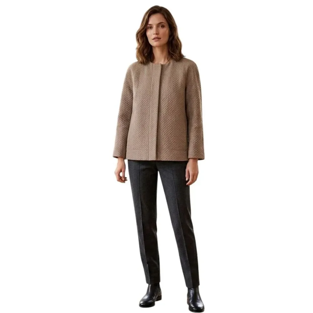 Escada Elements Taupe Diamond Quilted Cashmere Jacket Size 34 US Small